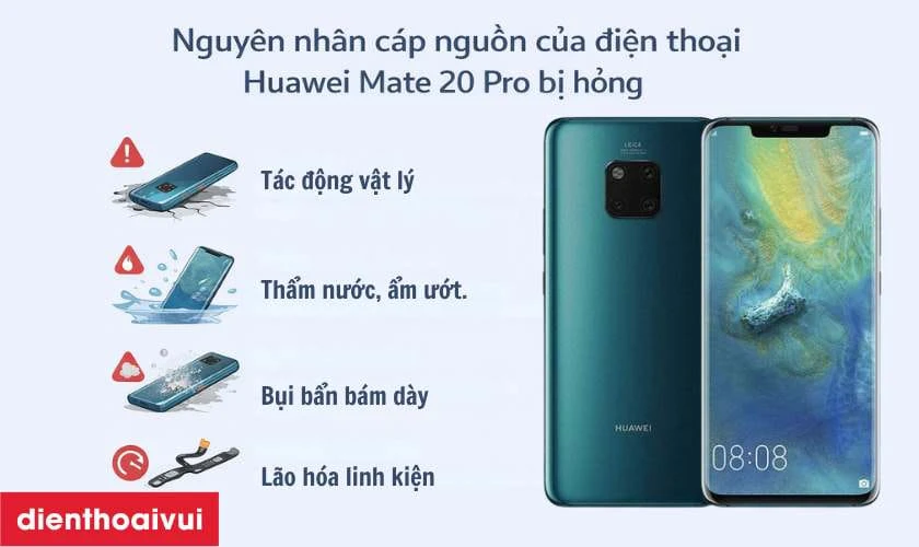 Nguy&ecirc;n nh&acirc;n c&aacute;p nguồn của điện thoại Huawei Mate 20 Pro bị hỏng