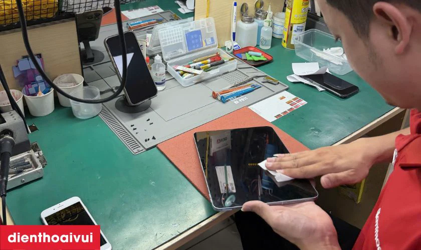 Sau khi thay xong, kỹ thuật viên kiểm tra chức năng máy