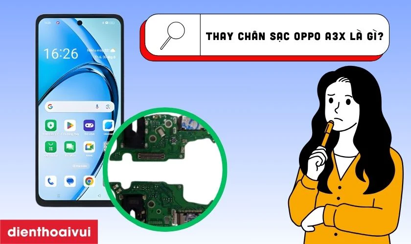 Thay ch&acirc;n sạc Oppo A3X l&agrave; thay mới cổng sạc khi bộ phận n&agrave;y bị hư hỏng