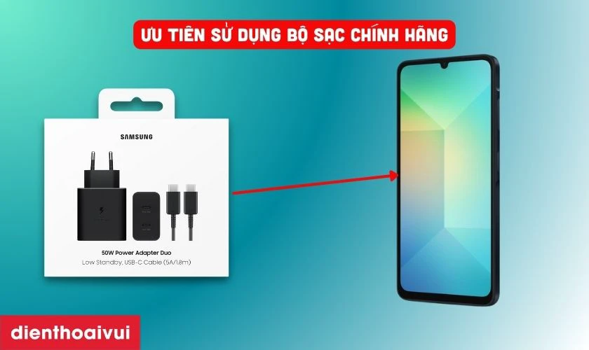 Hướng dẫn c&aacute;ch sạc điện thoại Samsung Galaxy A06 an to&agrave;n