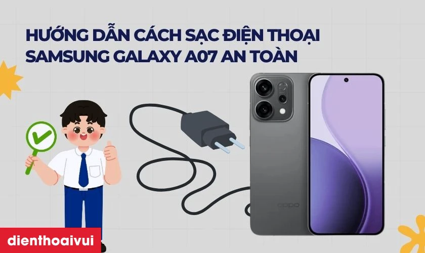 Hướng dẫn c&aacute;ch sạc điện thoại Samsung Galaxy A07 an to&agrave;n