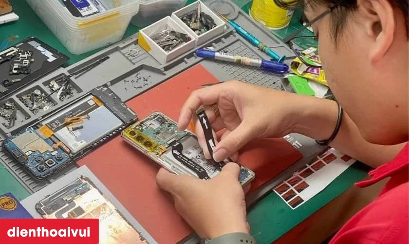 Quy tr&igrave;nh thay đ&egrave;n flash b&oacute;c m&aacute;y iPhone 13 Pro tại Điện Thoại Vui