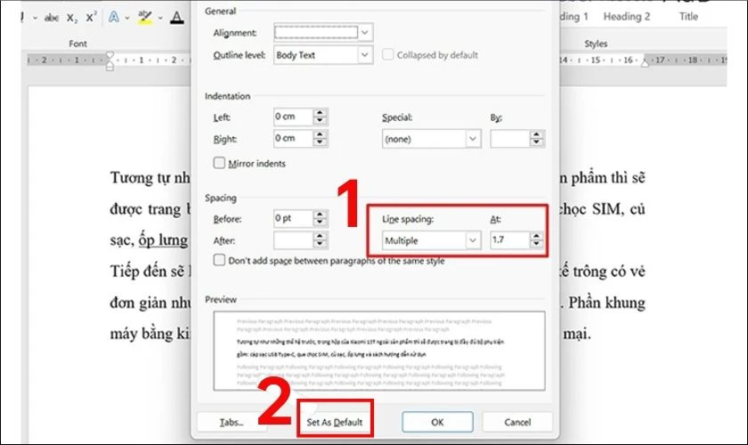 Cách thay đổi khoảng cách dòng trong Word với toàn bộ văn bản