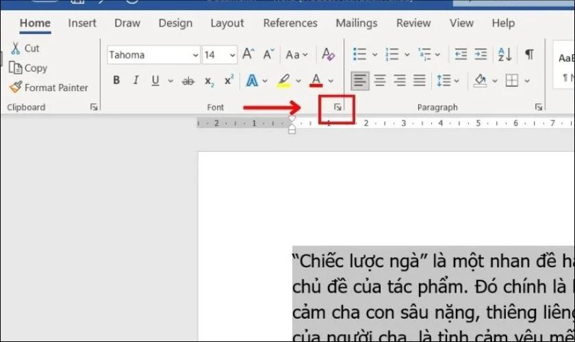Bôi đen văn bản cần điều chỉnh, nhấn vào nút mũi tên trong mục Font