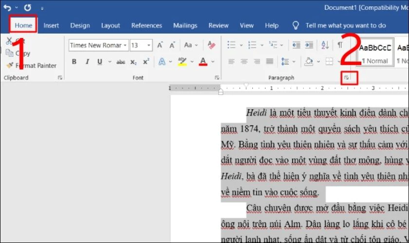 Tại tab Home, bạn nhấn vào mũi tên góc phải trong nhóm Paragraph