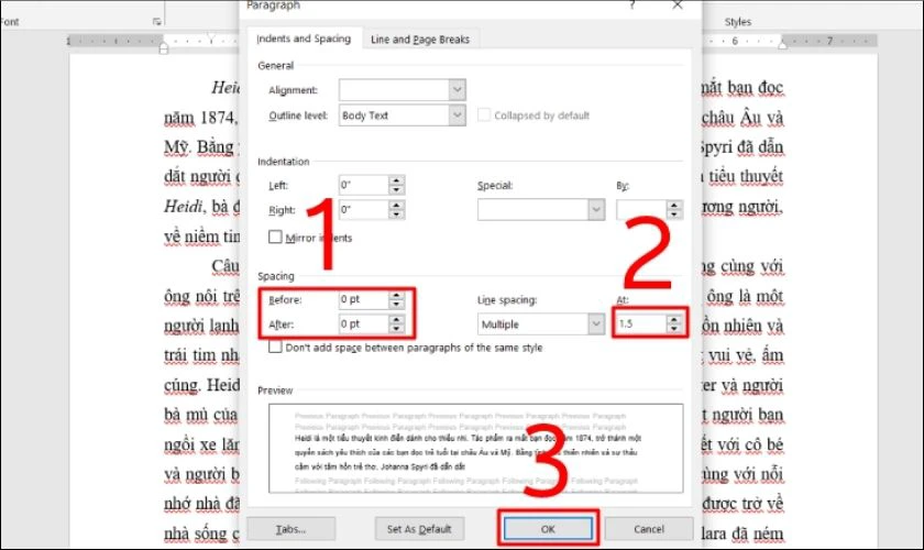 Cách thay đổi khoảng cách dòng trong Word với 1 đoạn văn
