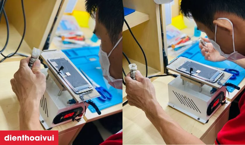 Quy trình thay ép kính iPhone 11 Pro Max chính hãng Feaglet tại điện thoại vui