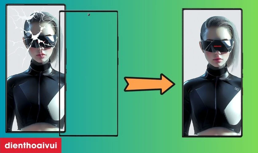 H&igrave;nh ảnh trước v&agrave; sau khi &eacute;p k&iacute;nh Nubia Red Magic 9S Pro Plus tại Điện Thoại Vui