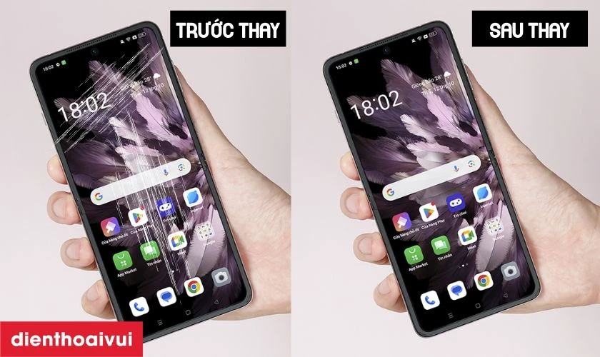 Hình ảnh khách hàng trước và sau khi ép kính Oppo Find N3 tại Điện Thoại Vui