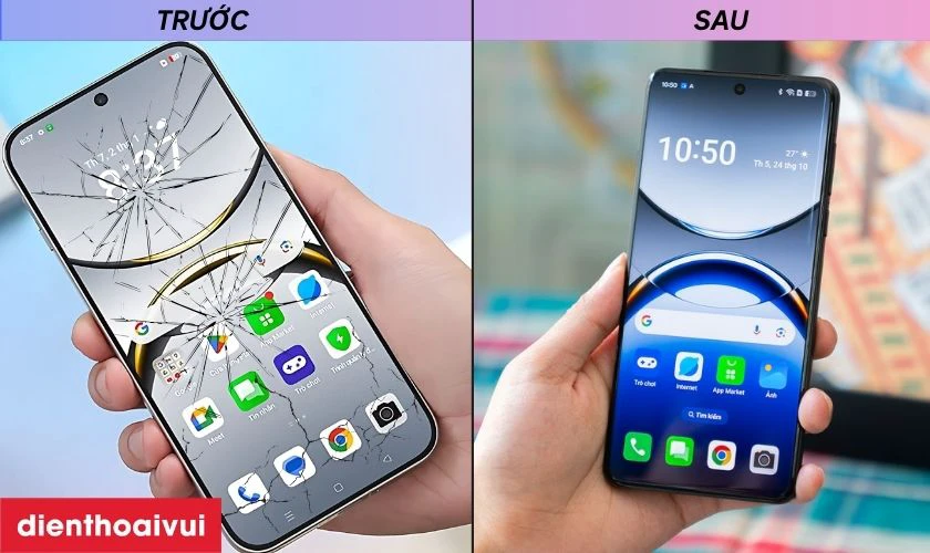 Hình ảnh trước và sau khi ép kính Oppo Find X8 tại Điện Thoại Vui