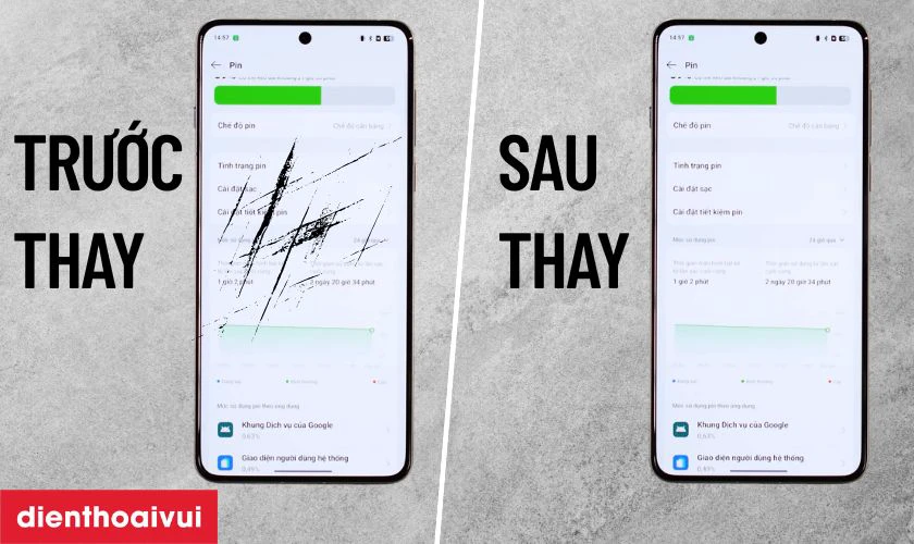 Hình ảnh trước và sau khi ép kính Oppo Find X8 Pro tại Điện Thoại Vui