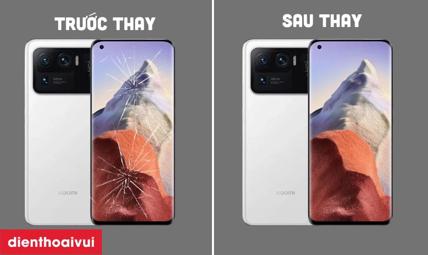 Hình ảnh khách hàng trước và sau khi ép kính Xiaomi 12 Ultra tại Điện Thoại Vui