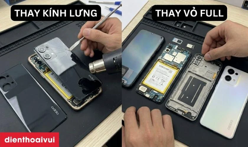 Ph&acirc;n biệt thay k&iacute;nh lưng v&agrave; thay vỏ full Oppo Reno 8Z