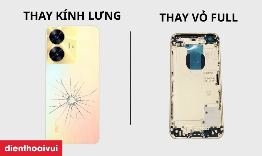 Ph&acirc;n biệt thay k&iacute;nh lưng v&agrave; thay vỏ full Realme C55