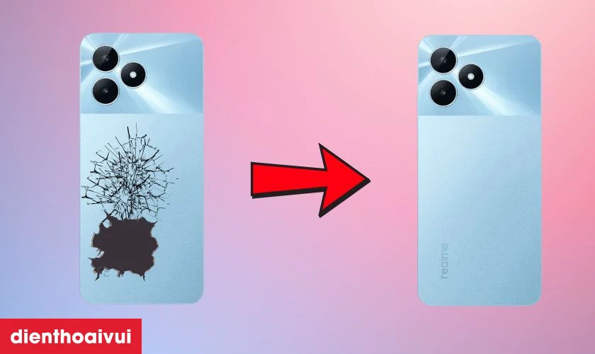 Thay k&iacute;nh lưng Realme Note 50