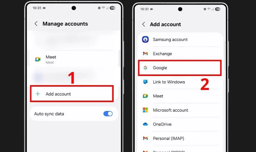 Đăng nhập vào tài khoản Google cần sao lưu dữ liệu