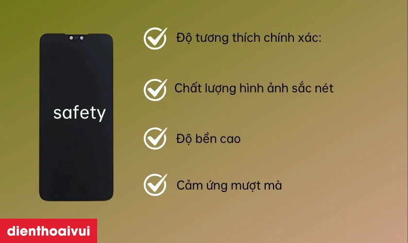 Màn hình Safety hiệu suất cao, tương thích tốt với Huawei Y9 2019