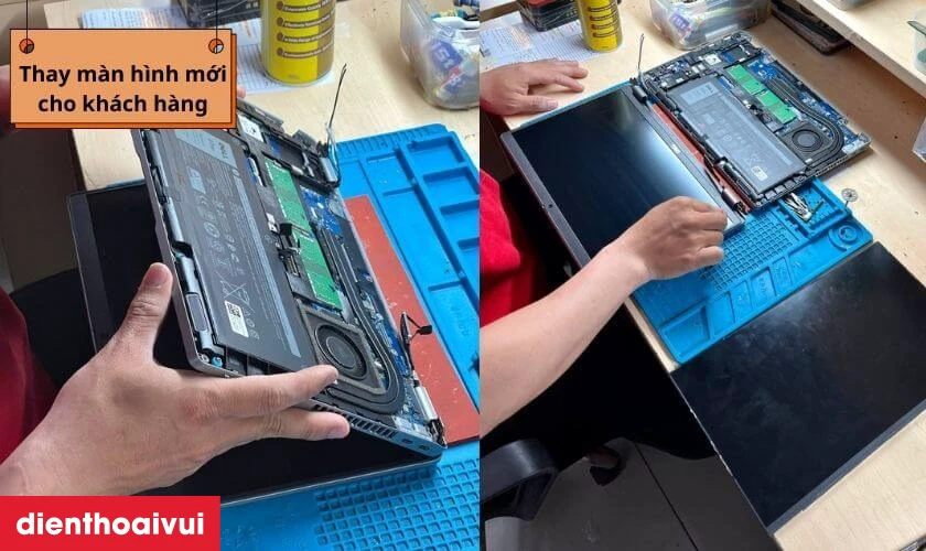 Kỹ thuật viên tiến hành thay màn hình laptop Dell Inspiron 13 5370 mới