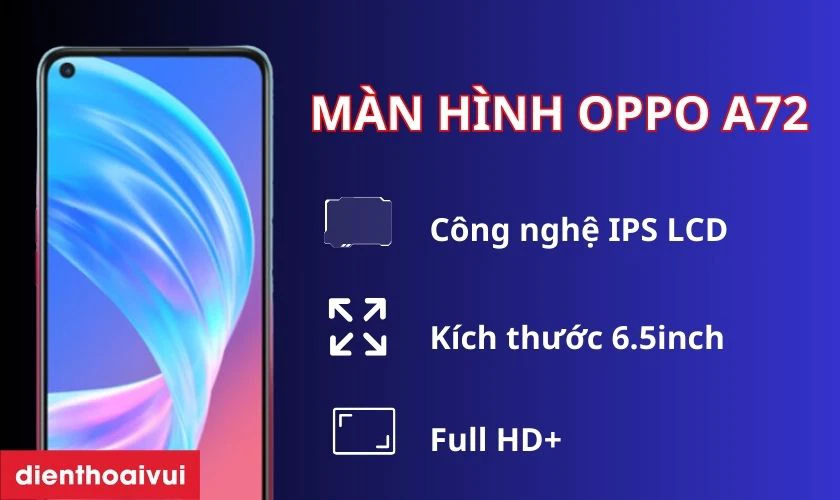 OPPO A72 được trang bị màn hình kích thước khá lớn, 6.5inch