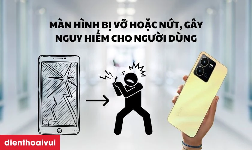 Màn hình bị vỡ hoặc nứt, gây nguy hiểm cho người dùng