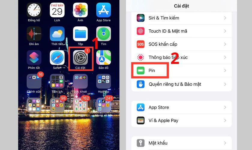 Mở ứng dụng Cài đặt và chọn vào mục Pin