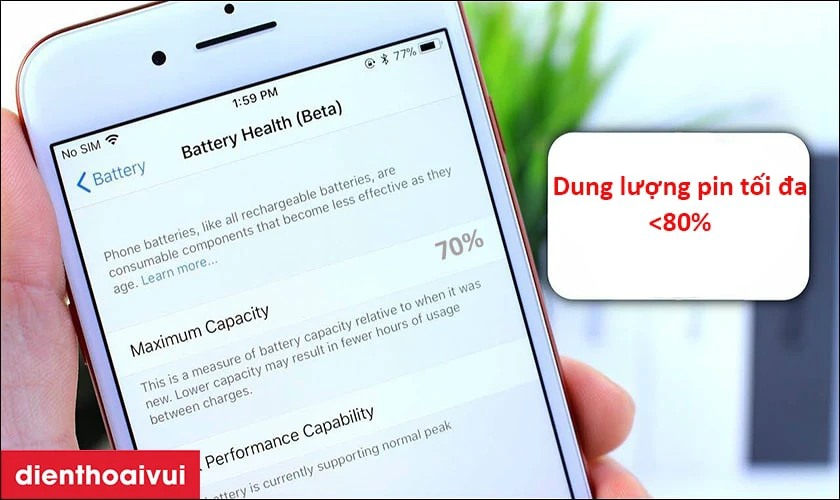 Dung lượng pin tối đa hiển thị dưới 80%