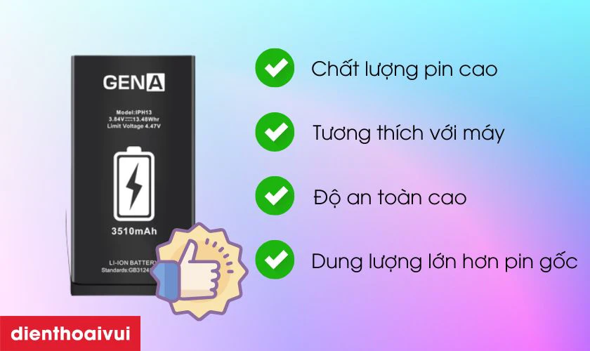 Pin dung lượng siêu cao chính hãng GENA thay cho iPhone 13 có tốt không?