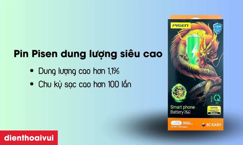 Pin Pisen iPhone 13 dung lượng siêu cao khác gì so với dung lượng chuẩn