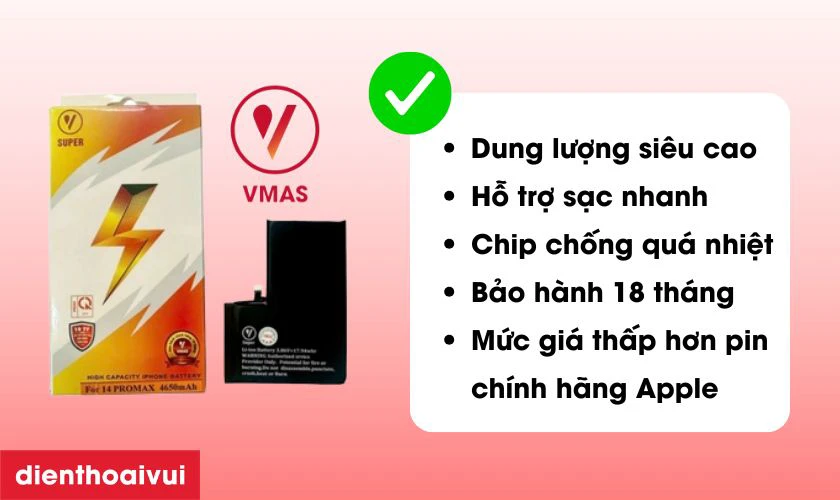 Pin dung lượng siêu cao chính hãng Vmas thay cho iPhone 14 có tốt không?