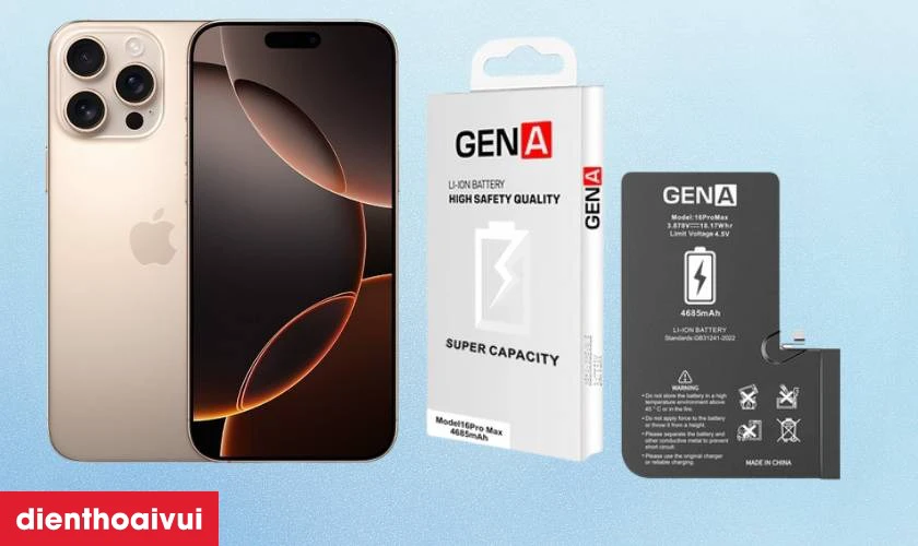 Pin chính hãng GENA thay cho iPhone 16 Pro Max có tốt không