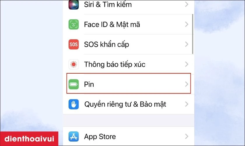 Bạn vào cài đặt, bấm chọn vào mục Pin