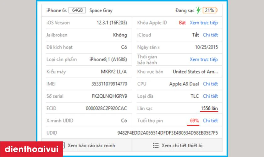 Kiểm tra pin bằng phần mềm 3uTools trên máy tính