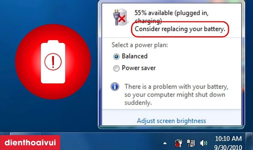 Dấu hiệu laptop Acer E5-575G cần thay pin