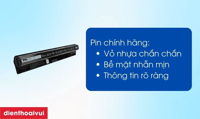 Pin laptop Inspiron 3465 chính hãng có lớp vỏ nhựa chắc chắn, bề mặt mịn