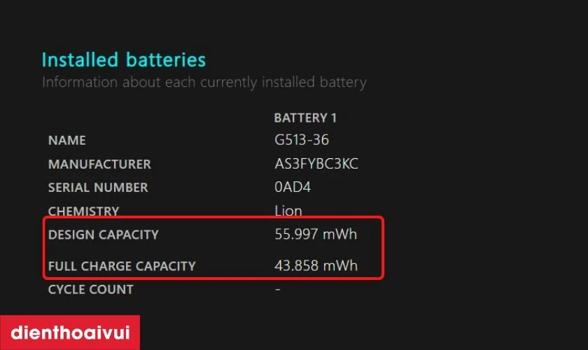Truy cập v&agrave; mở file b&aacute;o c&aacute;o Battery Report