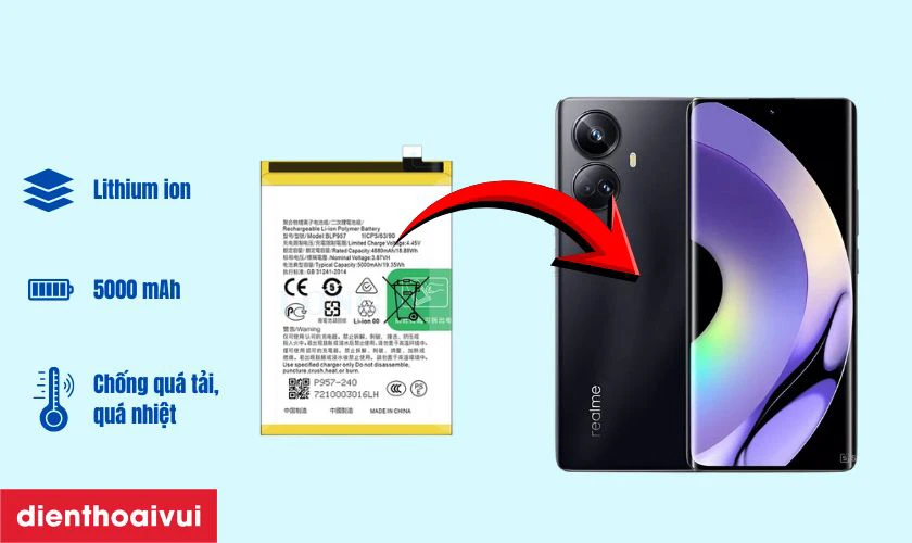 Realme 10 Pro Plus được trang bị vi&ecirc;n pin 5000mAh