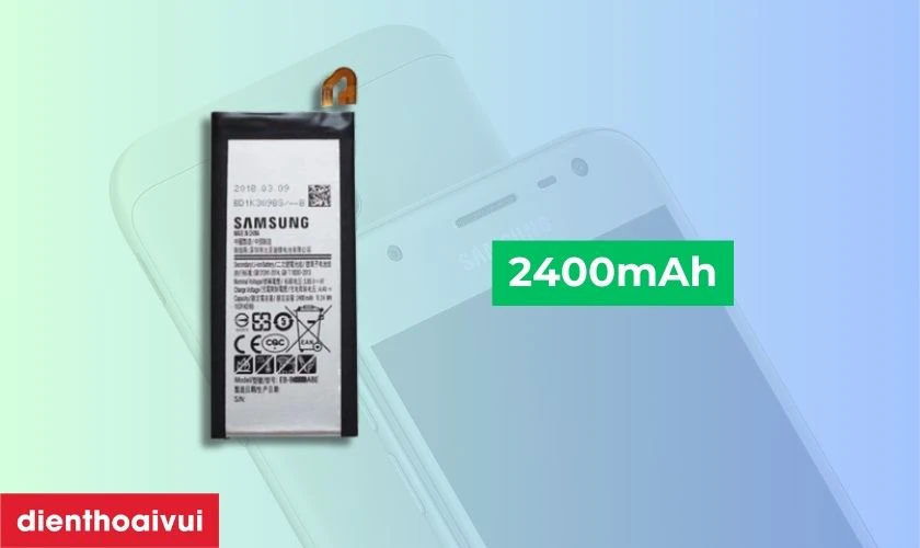 Samsung Galaxy J3 Pro được trang bị viên pin Li-Ion có dung lượng 2400 mAh