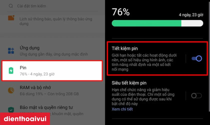 Bật chế độ Tiết kiệm pin khi cần