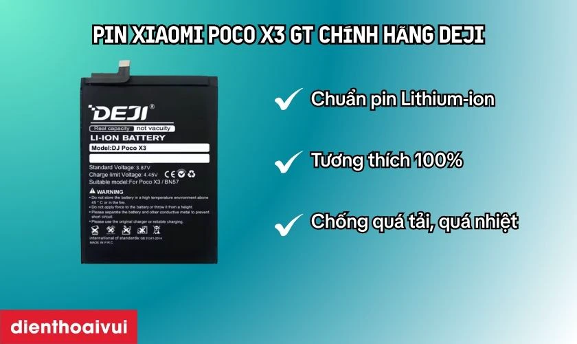 Pin Deji thay cho Poco X3 GT có dung lượng đúng tiêu chuẩn 4965mAh