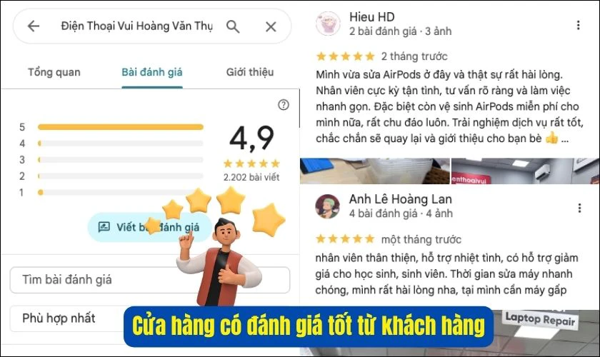 Cửa hàng có đánh giá tốt từ khách hàng