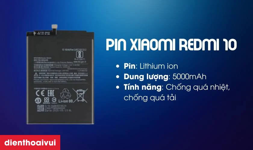 Giới thiệu về pin điện thoại Xiaomi Redmi 10