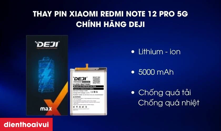 Đ&aacute;nh gi&aacute; pin Xiaomi Redmi Note 12 Pro 5G h&atilde;ng Deji
