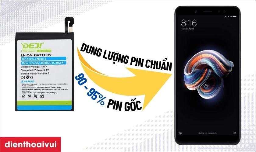 Pin hãng Deji thay cho Redmi Note 5 có tốt không?