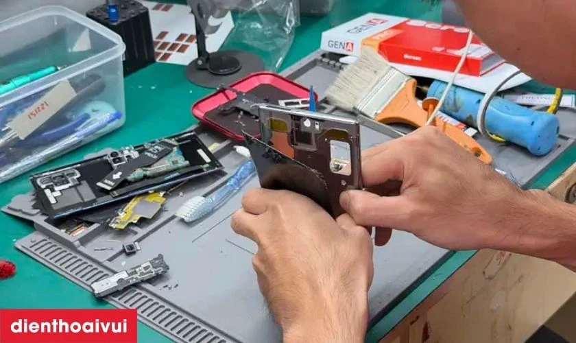 Kỹ thuật viên tháo máy dưới camera giám sát