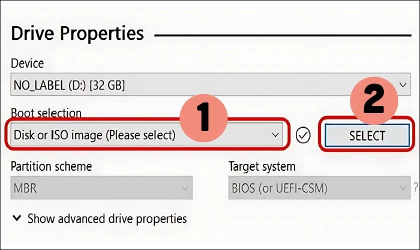 Chọn Disk or ISO image rồi nhấn Select