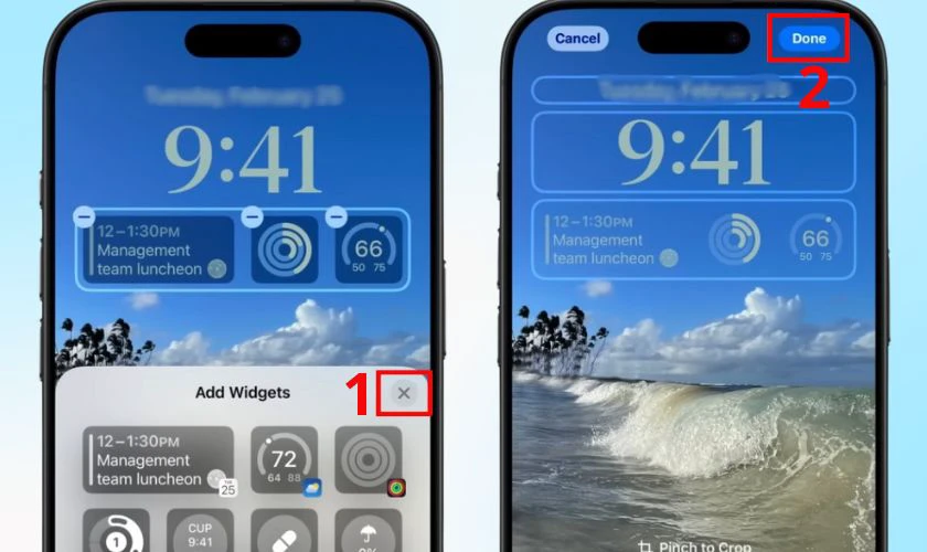Nhấn vào dấu X để thoát khỏi bảng chọn Widget