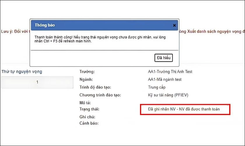 Kiểm tra trạng thái lệ phí thanh toán