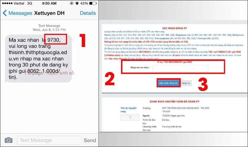 Nhận tin nhắn hoặc xác thực email