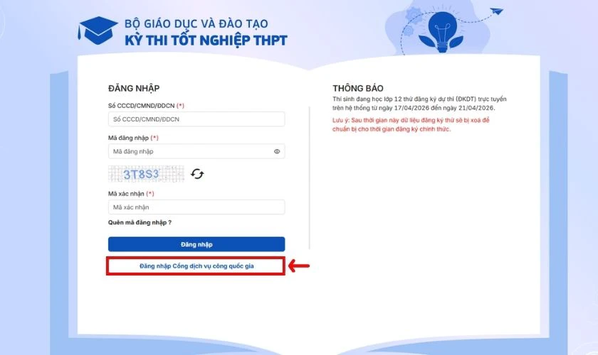 Hướng dẫn thí sinh tự do đăng ký thi tốt nghiệp THPT 2026