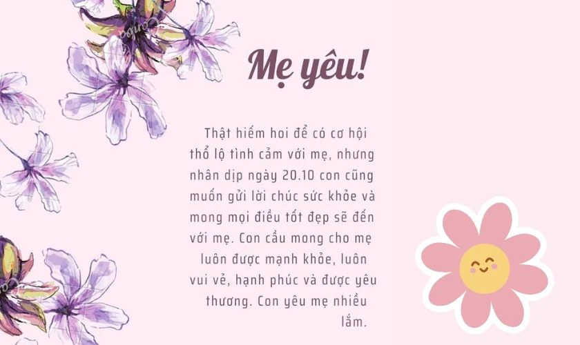 Thiệp tím trong trẻo tặng mẹ